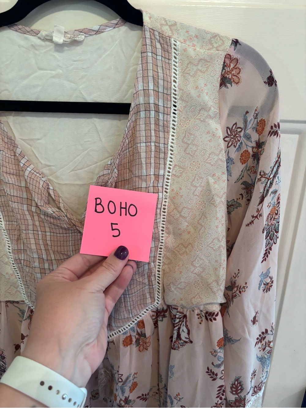 Mystree Dusty Rose Floral Lace-Trim Peasant Blouse Bohemian Aesthetic - Picture 5 of 5